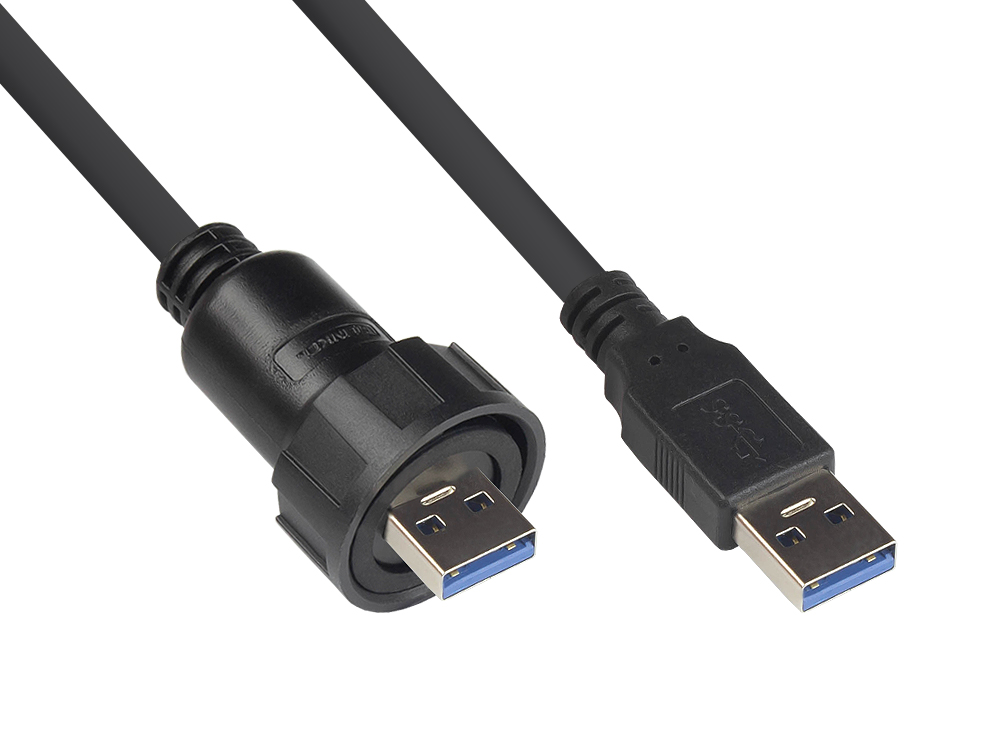 Industrie-Steckverbinder S4 - USB 3.0 Kabel, Stecker A mit Verschraubung an Stecker A, schwarz, 1m Industrie-Steckverbinder S4 - USB 3.0 Kabel, Stecker A mit Verschraubung an Stecker A, schwarz, 1m von Good Connections