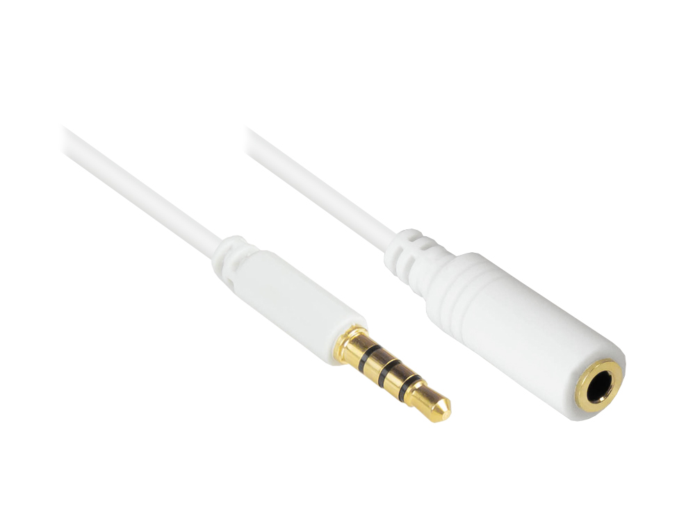 Klinkenverlängerung 3,5mm, Stecker an Buchse (4polig), vergoldete Kontakte, CU, weiß, 1,5m von Good Connections