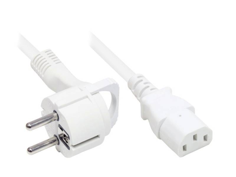 Netzkabel Schutzkontakt-Flachstecker Typ E+F (gewinkelt) an C13 (gerade), weiß, 1,00 mm², 5 m von Good Connections