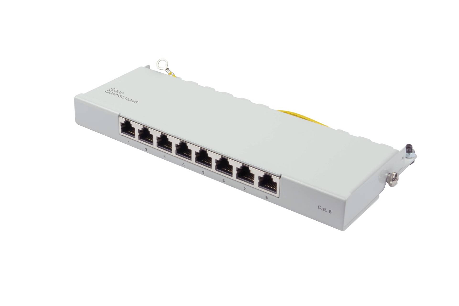 Patchpanel Desktop Cat. 6, 8-Port, 0,5 HE, STP geschirmt, werkzeugloses Öffnen, Lichtgrau (RAL7035) von Good Connections