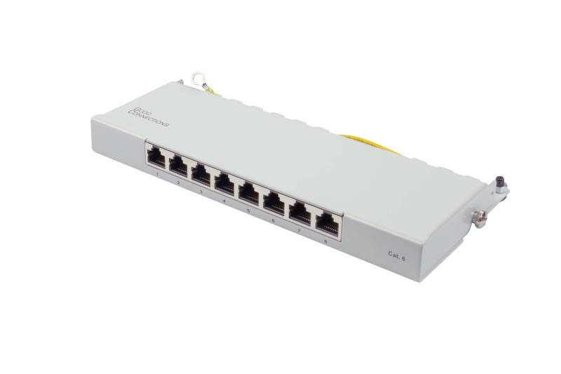 Patchpanel Desktop Cat. 6, 8-Port, 0,5 HE, STP geschirmt, werkzeugloses Öffnen, Lichtgrau (RAL7035) von Good Connections