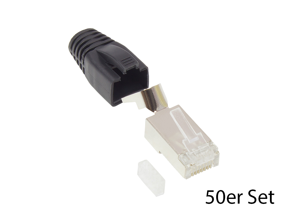 RJ45 Netzwerkstecker Cat.6A, geschirmt, für Cat.7, Cat.6A, Cat.6 Kabel, inkl. Zugentlastung und Einfädelhilfe, schwarz, 50er Set RJ45 Netzwerkstecker Cat.6A, geschirmt, für Cat.7, Cat.6A, Cat.6 Kabel, inkl. Zugentlastung und Einfädelhilfe, schwarz, 50er Set von Good Connections