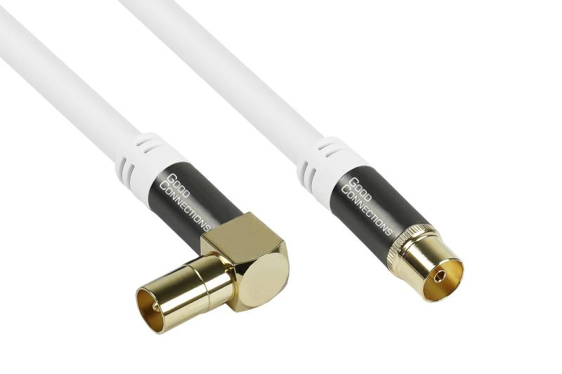 TV Antennenkabel SmartFLEX, IEC/Koax Stecker 90° an Buchse, vergoldet, 120dB, 75 Ohm, weiß, 30m von Good Connections
