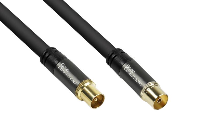 TV Antennenkabel SmartFLEX, IEC/Koax Stecker an Buchse, vergoldet, 120dB, 75 Ohm, schwarz, 10m von Good Connections