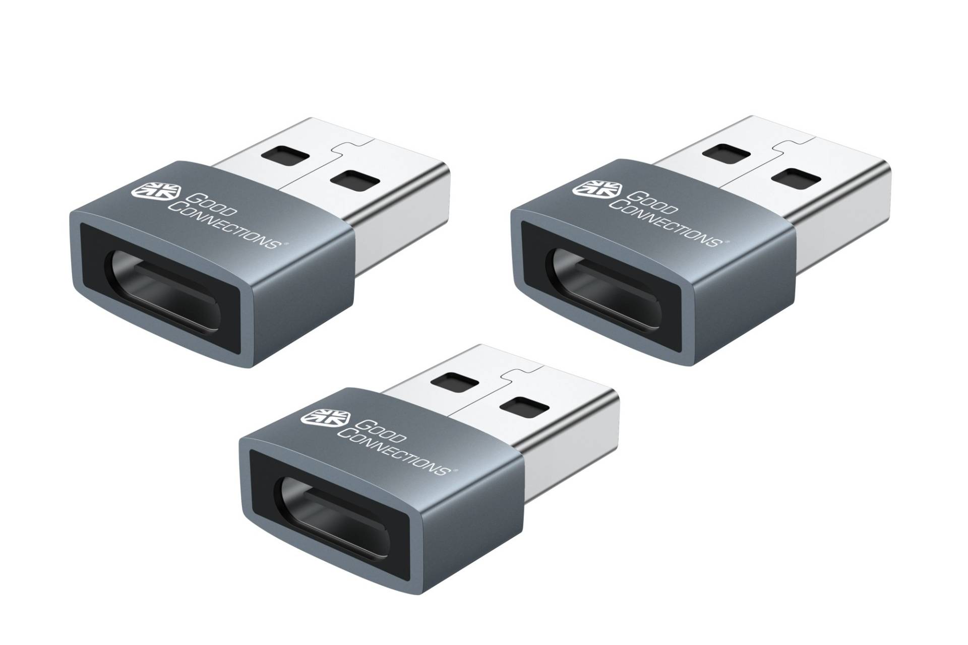 USB 2.0 Adapter - Stecker A an USB-C™ Buchse, Aluminium, grau - 3er-Set von Good Connections