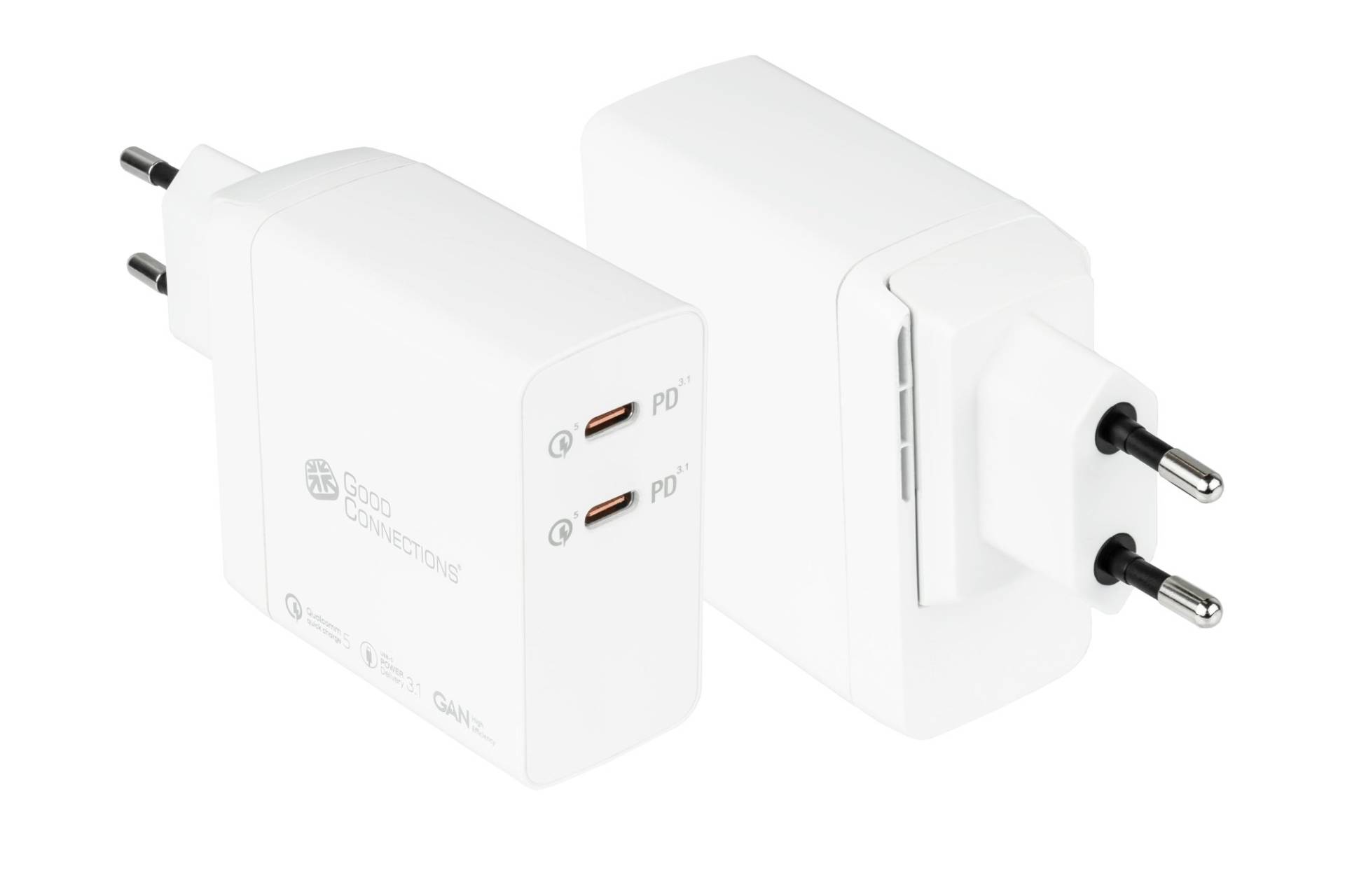 USB-Schnellladegerät 140W, GaN, 2-Port (2x USB-C™), PD 3.1, QC 5, PPS, weiß von Good Connections