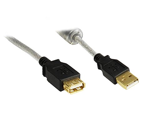 Verlängerung USB 2.0 High Quality mit Ferritkern und Goldkontakten, transparent, 3m, Good Connections® von Good Connections