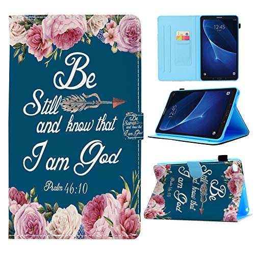 Galaxy Tab A 8.0 2019, Bibelvers Psalm 46:10, rosa Blumen, PU-Leder, Standfunktion, Smart mit automatischer Sleep/Wake-Funktion, Schutzhülle für Samsung Tablet 20,3 cm (8 Zoll) 2019 SM-T290/T295 von Good-Luck