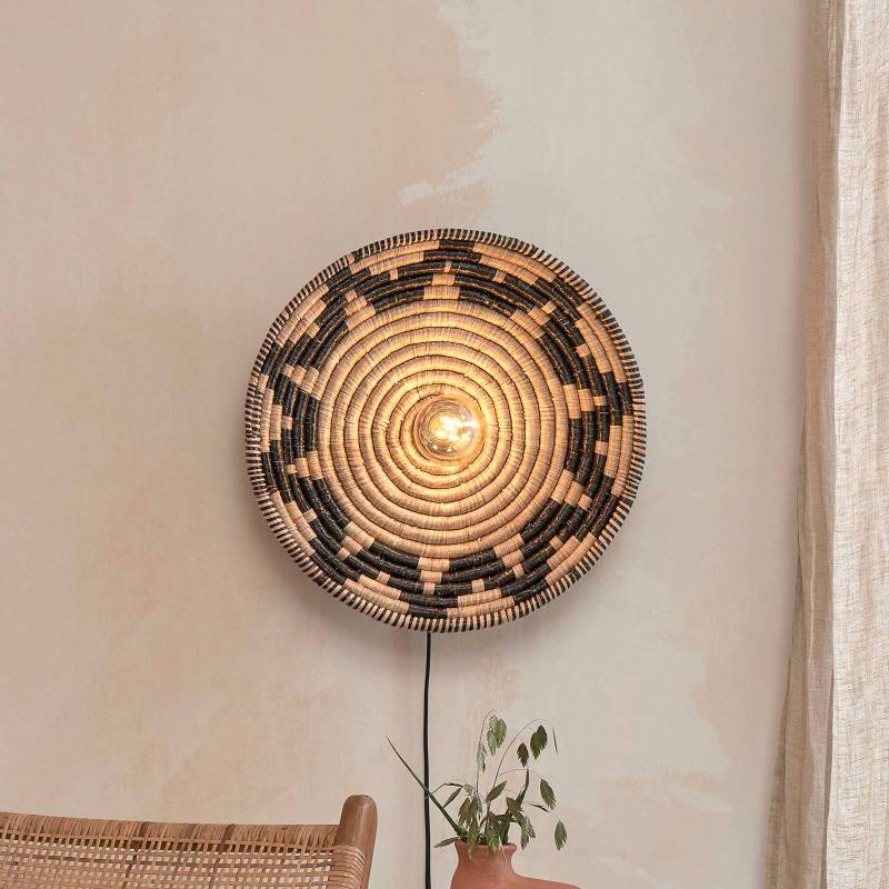 GOOD & MOJO Wandlampe Andros, schwarz/natur, Stecker, Ø 45cm von Good & Mojo