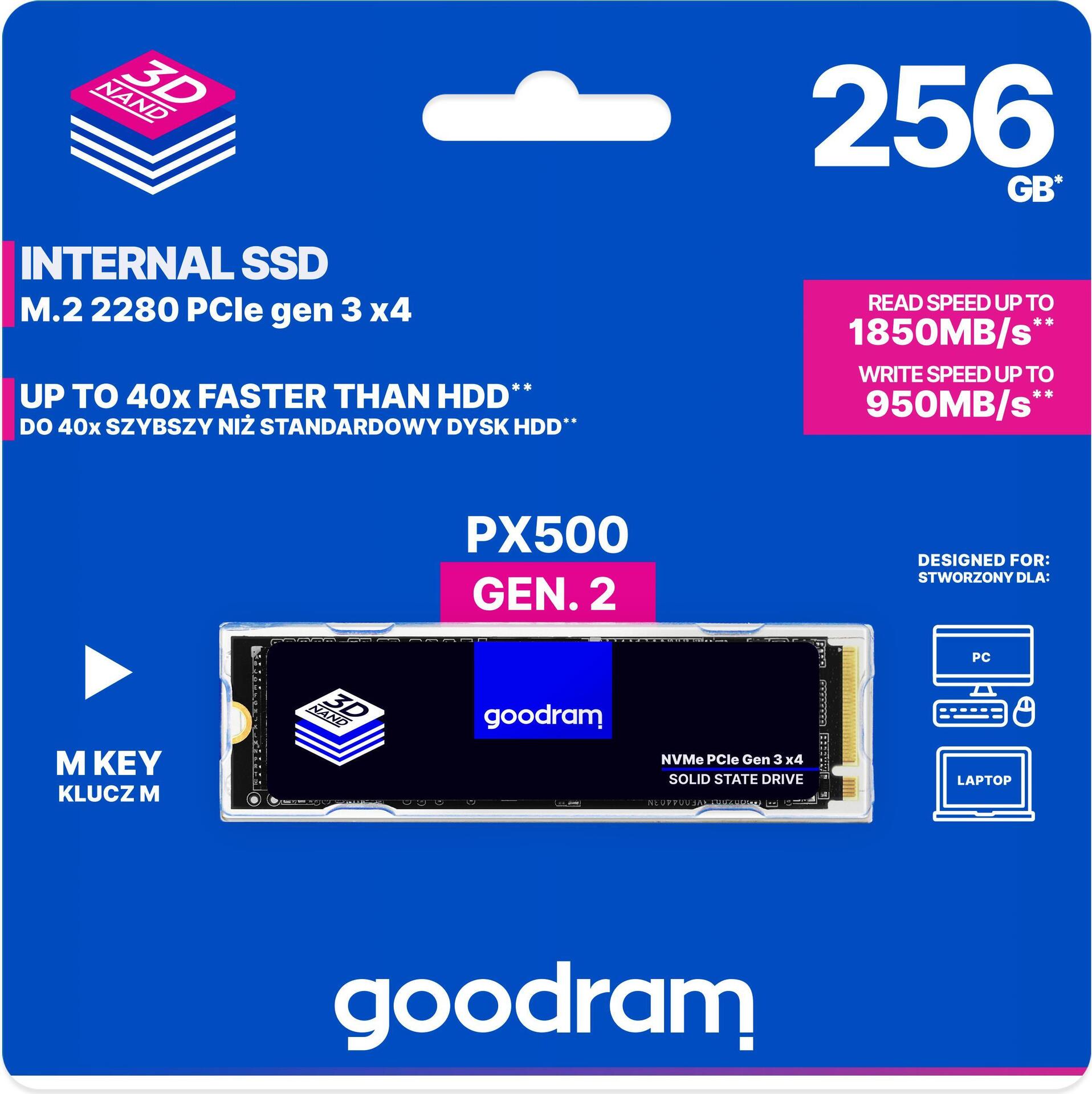 Goodram PX500 Gen.2 M.2 256 GB PCI Express 3.0 3D NAND NVMe (SSDPR-PX500-256-80-G2) von GoodRam