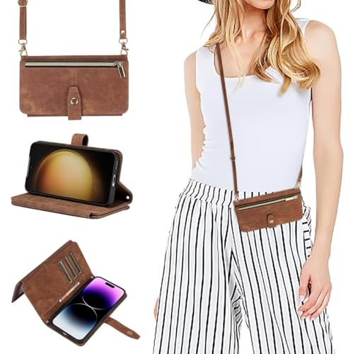 GoodcAcy Google Pixel 8a Hülle mit Band, Leder Google Pixel 8a Handytasche Handyhülle Praktische Handykette Kartenfächer Umhängetasche Google Pixel 8a Case,braun von GoodcAcy