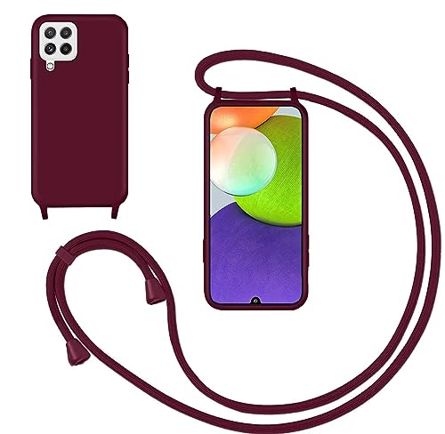 GoodcAcy Handykette Handyhülle für Samsung Galaxy A22 4G/M22,Smartphone Necklace Hülle mit Band Schutzhülle mit Kette zum umhängen Halskette Flüssig Silikon Case für Samsung A22 4G/M22,Rot von GoodcAcy