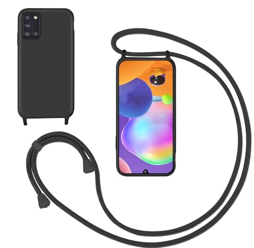 GoodcAcy Handykette Handyhülle für Samsung Galaxy A31,Smartphone Necklace Hülle mit Band Schutzhülle mit Kette zum umhängen Halskette Flüssig Silikon Case für Samsung Galaxy A31,Schwarz von GoodcAcy