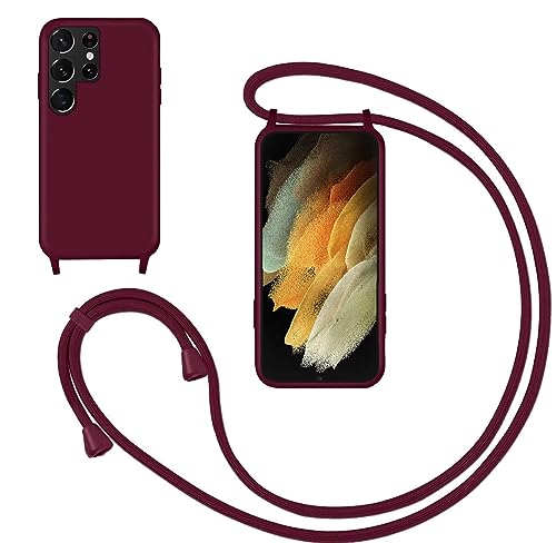 GoodcAcy Handykette Handyhülle für Samsung Galaxy S21 Ultra,Smartphone Necklace Hülle mit Band Schutzhülle mit Kette zum umhängen Halskette Flüssig Silikon Case für Samsung Galaxy S21 Ultra,Rot von GoodcAcy
