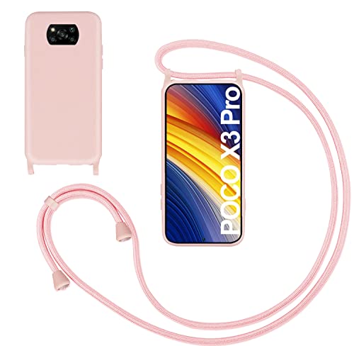 GoodcAcy Handykette Handyhülle für Xiaomi Mi Poco X3 Pro/X3 NFC,Smartphone Necklace Hülle mit Band Schutzhülle mit Kette zum umhängen Halskette Flüssig Silikon Case für Mi Poco X3 Pro/X3 NFC,Pink von GoodcAcy