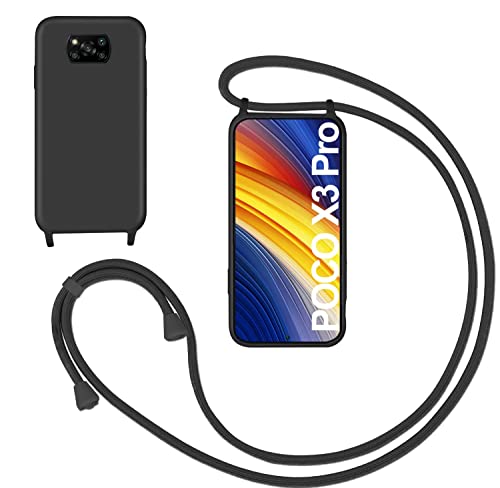 GoodcAcy Handykette Handyhülle für Xiaomi Mi Poco X3 Pro/X3 NFC,Smartphone Necklace Hülle mit Band Schutzhülle mit Kette zum umhängen Halskette Flüssig Silikon Case für Mi Poco X3 Pro/X3 NFC,Schwarz von GoodcAcy