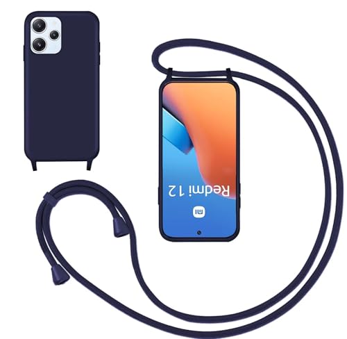 GoodcAcy Handykette Handyhülle für Xiaomi Redmi 12 4G/Poco M6 Pro 5G,Smartphone Necklace Hülle mit Band Schutzhülle mit Kette zum umhängen Halskette Flüssig Silikon Case für Redmi 12 4G,Blau von GoodcAcy