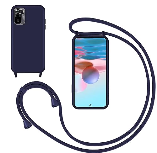 GoodcAcy Handykette Handyhülle für Xiaomi Redmi Note 10 4G,Smartphone Necklace Hülle mit Band Schutzhülle mit Kette zum umhängen Halskette Flüssig Silikon Case für Xiaomi Redmi Note 10S,Blau von GoodcAcy