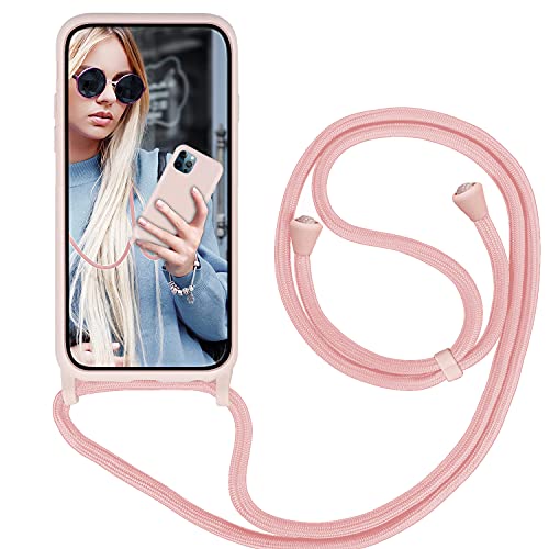 GoodcAcy Handykette Handyhülle für iPhone 15 Pro Max,Smartphone Necklace Hülle mit Band Schutzhülle mit Kette zum umhängen Halskette Flüssig Silikon Case für iPhone 15 Pro Max,Pink von GoodcAcy