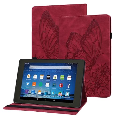 GoodcAcy Tablet Hülle für Huawei MediaPad T5 10.1 Zoll/AGS2-W09,AGS2-W19,AGS2-L09 Tablet Schmetterling Muster Schale PU-Leder Standfunktion ultradünne leichte Schutzhülle,Rot von GoodcAcy