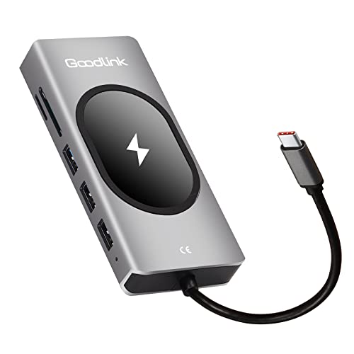 USB C HUB 12in1 Wireless Charging von Goodlink, Docking Station Adapter mit Dual 4K HDMI, Ethernet, Audio, SD/TF, 100W PD und 4X USB von Goodlink