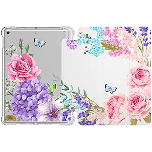 Gooden Schutzhülle für iPad 9./8./7. Generation mit Stifthalter, 25.7 cm (10.2 Zoll), dreifach gefaltet, schützt vor Stürzen und Stößen, rosa lila Blume von Goodon
