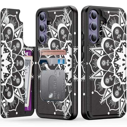 Goodon Schutzhülle für Samsung Galaxy S25 – Klapphülle aus Leder mit trendigem Blumendesign, 3 Kartenfächern und Ständerfunktion, Schutzhülle für Damen und Mädchen, weißes Mandala Goodon Schutzhülle für Samsung Galaxy S25 – Klapphülle aus Leder mit trendigem Blumendesign, 3 Kartenfächern und Ständerfunktion, Schutzhülle für Damen und Mädchen, weißes Mandala von Goodon
