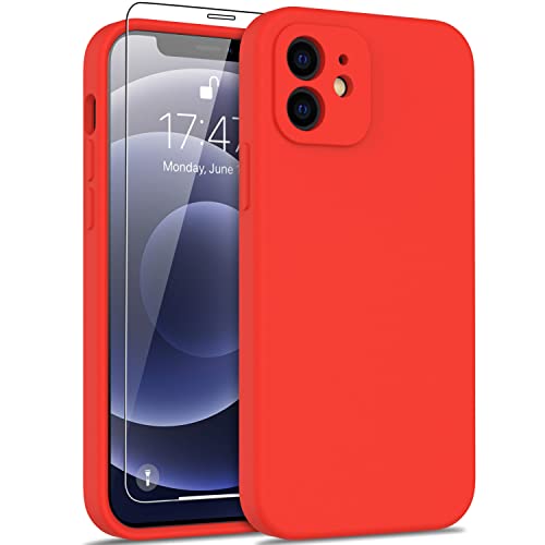 Goodon Schutzhülle für iPhone 12 Mini mit Displayschutzfolie, weiche Silikonhülle, Mikrofaserfutter, schmale Passform, stoßfest, Schutzhülle für Damen und Mädchen, 13,7 cm (5,4 Zoll), Rot von Goodon