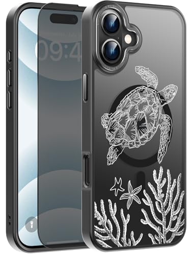 Goodon Schutzhülle für iPhone 16, mit Sichtschutz, kompatibel mit Magsafe, stoßfest, durchscheinend, matt, niedliches Blumendesign, für Damen und Mädchen, Meeresschildkröte Goodon Schutzhülle für iPhone 16, mit Sichtschutz, kompatibel mit Magsafe, stoßfest, durchscheinend, matt, niedliches Blumendesign, für Damen und Mädchen, Meeresschildkröte von Goodon