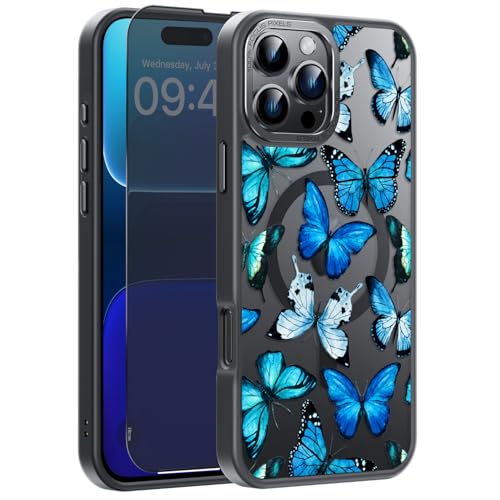 Goodon Schutzhülle für iPhone 16 Pro mit Sichtschutz, kompatibel mit Magsafe, stoßfest, durchscheinend, matt, niedliches Blumendesign, für Damen und Mädchen, blauer Schmetterling Goodon Schutzhülle für iPhone 16 Pro mit Sichtschutz, kompatibel mit Magsafe, stoßfest, durchscheinend, matt, niedliches Blumendesign, für Damen und Mädchen, blauer Schmetterling von Goodon
