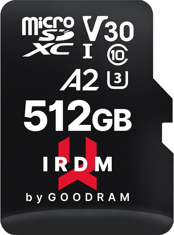 Goodram IRDM UHS-I U3 A2 microCARD Speicherkarte (512 GB, Video Speed Class 30 (V30), 170 MB/s Lesegeschwindigkeit) von Goodram