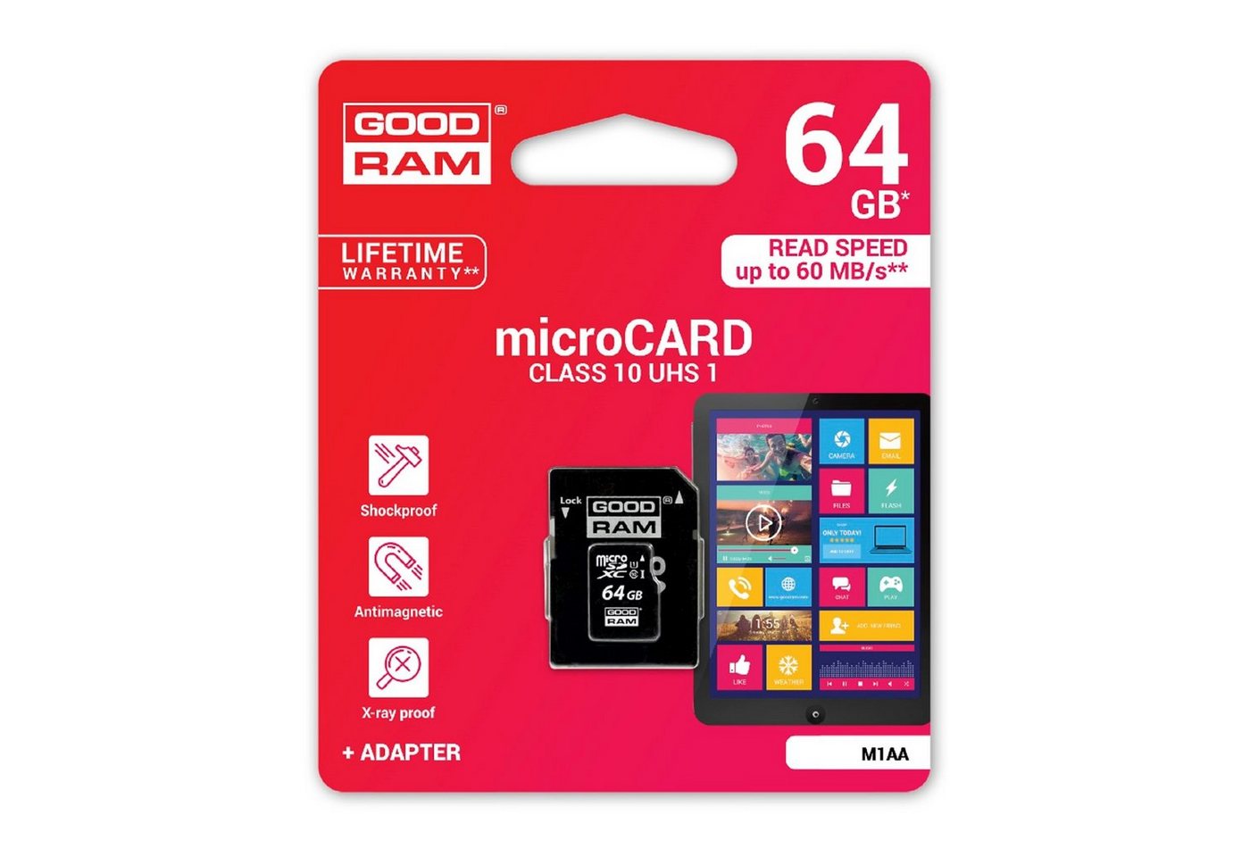 Goodram Speicherkarten MicroCARD Class 4 Class 10 UHS-I 256GB mit Adapter Speicherkarte (64 GB) von Goodram