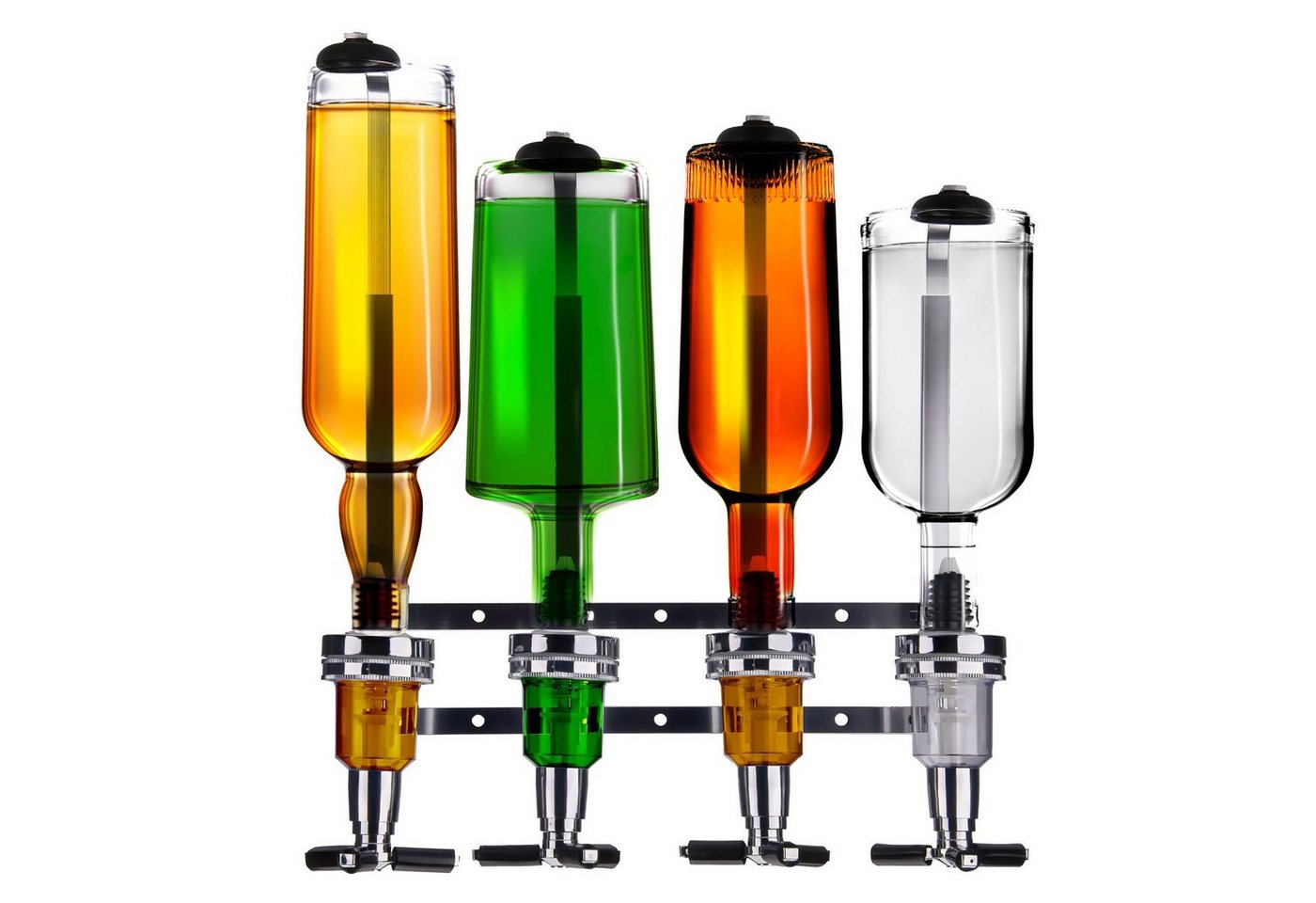 Goods+Gadgets Flaschenhalter Barbutler zur Wand-Montage, (Bar Butler Flaschenhalter, 4-St., Schnaps Getränkeportionierer), mit 4cl-Dosierer von Goods+Gadgets