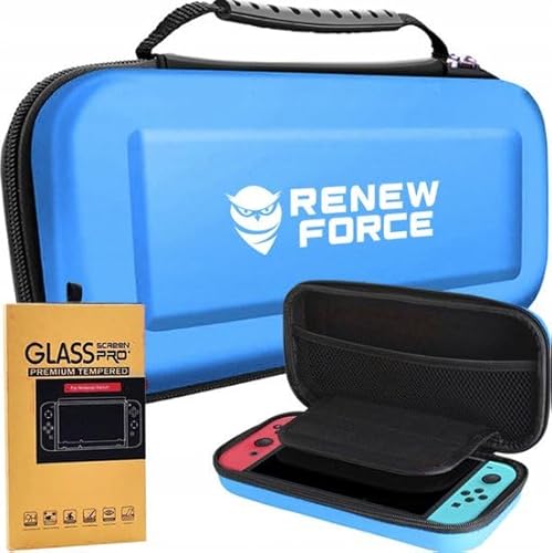 Goods4you Passend für Nintendo Switch Schutzset - Aerocase Etui Tasche & Case Cover mit Displayschutz, schwarz (blau) von Goods4you