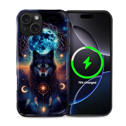 Goodsprout Für iPhone 15 Hülle für MagSafe Glänzende Hartschale Acryl und Silikon Soft Shell Kombination Telefonstil 2-in-1 Blau Mond Wolf Traumfänger Sternennacht Muster Goodsprout Für iPhone 15 Hülle für MagSafe Glänzende Hartschale Acryl und Silikon Soft Shell Kombination Telefonstil 2-in-1 Blau Mond Wolf Traumfänger Sternennacht Muster von Goodsprout