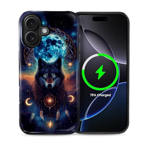 Goodsprout Für iPhone 16 Hülle für MagSafe Glänzende Hartschale Acryl und Silikon Soft Shell Kombination Telefonstil 2-in-1 Blau Mond Wolf Traumfänger Sternennacht Muster Goodsprout Für iPhone 16 Hülle für MagSafe Glänzende Hartschale Acryl und Silikon Soft Shell Kombination Telefonstil 2-in-1 Blau Mond Wolf Traumfänger Sternennacht Muster von Goodsprout
