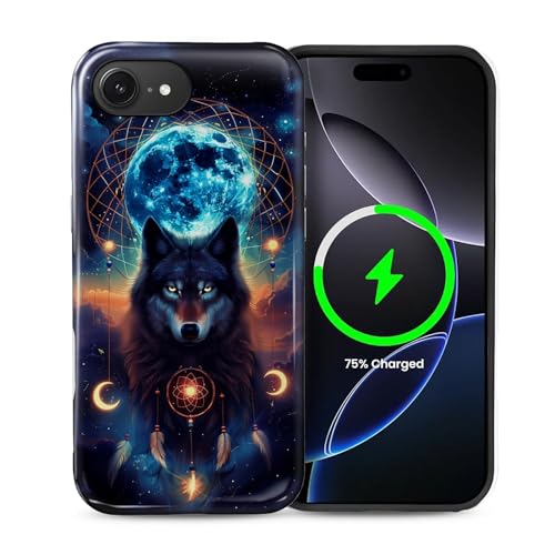 Goodsprout Für iPhone 16e Hülle für MagSafe Glänzende Hartschale Acryl und Silikon Soft Shell Kombination Telefonstil 2-in-1 Blau Mond Wolf Traumfänger Sternennacht Muster Goodsprout Für iPhone 16e Hülle für MagSafe Glänzende Hartschale Acryl und Silikon Soft Shell Kombination Telefonstil 2-in-1 Blau Mond Wolf Traumfänger Sternennacht Muster von Goodsprout