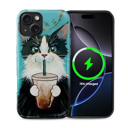 Goodsprout Schutzhülle für iPhone 14 für MagSafe Glänzende Hartschale Acryl und Silikon Soft Shell Kombination Telefonstil 2-in-1 Katze trinkt Kaffee Muster Goodsprout Schutzhülle für iPhone 14 für MagSafe Glänzende Hartschale Acryl und Silikon Soft Shell Kombination Telefonstil 2-in-1 Katze trinkt Kaffee Muster von Goodsprout