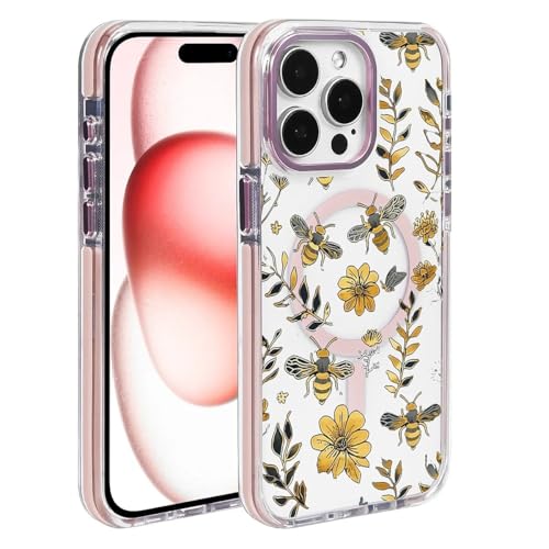 Goodsprout Schutzhülle für iPhone 15 Pro Max, kompatibel mit MagSafe-Hülle, transparent mit Vintage-gelbem Bienen-Blumenmuster, stoßfest, glänzend, magnetische Schutzhülle für iPhone 15 Pro Max Goodsprout Schutzhülle für iPhone 15 Pro Max, kompatibel mit MagSafe-Hülle, transparent mit Vintage-gelbem Bienen-Blumenmuster, stoßfest, glänzend, magnetische Schutzhülle für iPhone 15 Pro Max von Goodsprout
