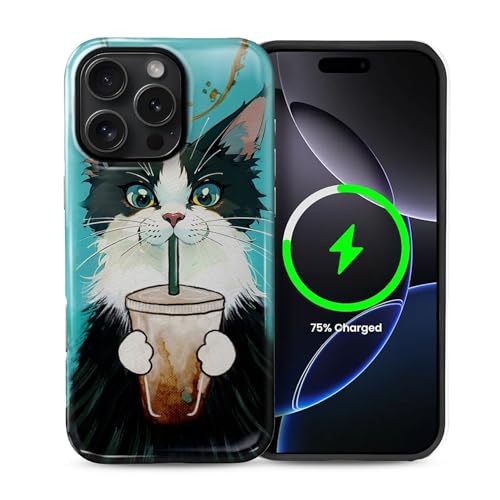 Goodsprout Schutzhülle für iPhone 16 Pro Max für MagSafe Glänzende Hartschale Acryl und Silikon Soft Shell Kombination Telefonstil 2-in-1 Katze trinkt Kaffee Muster Goodsprout Schutzhülle für iPhone 16 Pro Max für MagSafe Glänzende Hartschale Acryl und Silikon Soft Shell Kombination Telefonstil 2-in-1 Katze trinkt Kaffee Muster von Goodsprout