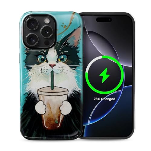 Goodsprout Schutzhülle für iPhone 16 Pro für MagSafe Glänzende Hartschale Acryl und Silikon Soft Shell Kombination Telefonstil 2-in-1 Katze trinkt Kaffee Muster Goodsprout Schutzhülle für iPhone 16 Pro für MagSafe Glänzende Hartschale Acryl und Silikon Soft Shell Kombination Telefonstil 2-in-1 Katze trinkt Kaffee Muster von Goodsprout
