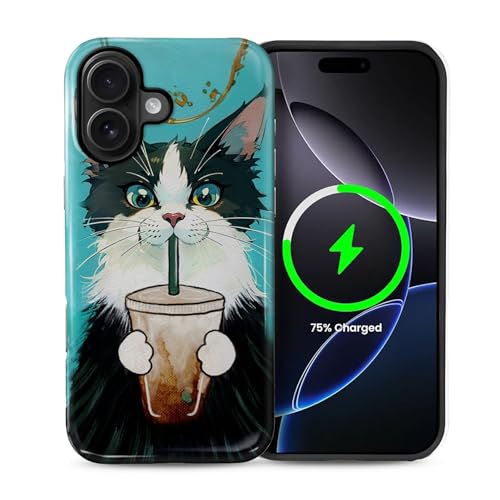 Goodsprout Schutzhülle für iPhone 16 für MagSafe Glänzende Hartschale Acryl und Silikon Soft Shell Kombination Telefonstil 2-in-1 Katze trinkt Kaffee Muster Goodsprout Schutzhülle für iPhone 16 für MagSafe Glänzende Hartschale Acryl und Silikon Soft Shell Kombination Telefonstil 2-in-1 Katze trinkt Kaffee Muster von Goodsprout