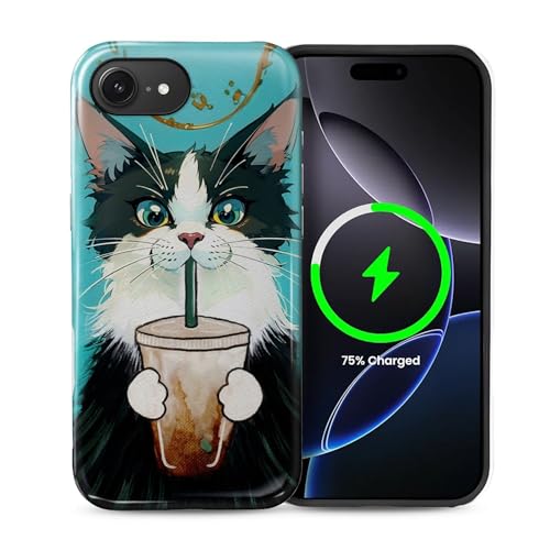 Goodsprout Schutzhülle für iPhone 16e für MagSafe Glänzende Hartschale Acryl und Silikon Soft Shell Kombination Telefonstil 2-in-1 Katze trinkt Kaffee Muster Goodsprout Schutzhülle für iPhone 16e für MagSafe Glänzende Hartschale Acryl und Silikon Soft Shell Kombination Telefonstil 2-in-1 Katze trinkt Kaffee Muster von Goodsprout