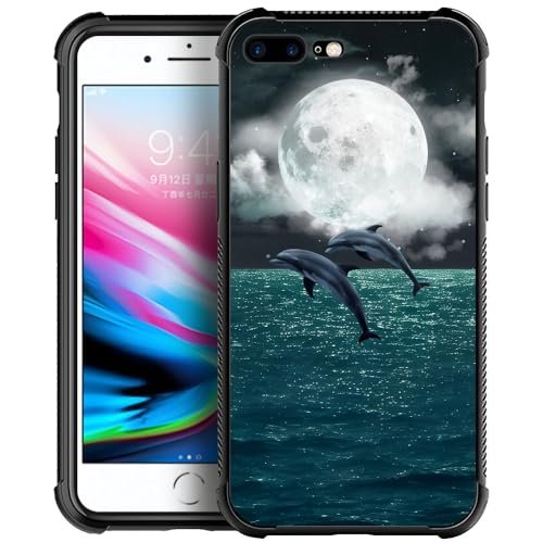 Goodsprout iPhone 8 Plus Hülle Zwei Delfine Fliegen Grafik für Mädchen Jungen, Bildmuster-Design, stoßfest, kratzfest, harte PC-Rückseite für Apple iPhone 7/8 Plus von Goodsprout