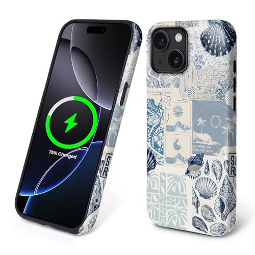 Schutzhülle für iPhone 13/14, kompatibel mit Magsafe, 2-lagige Hartschale und Silikonhülle, stoßfester Schutz, matt, hochwertige und modische Handyhülle, Motiv: blaue Meerestiere, Patchwork-Kunst Schutzhülle für iPhone 13/14, kompatibel mit Magsafe, 2-lagige Hartschale und Silikonhülle, stoßfester Schutz, matt, hochwertige und modische Handyhülle, Motiv: blaue Meerestiere, Patchwork-Kunst von Goodsprout