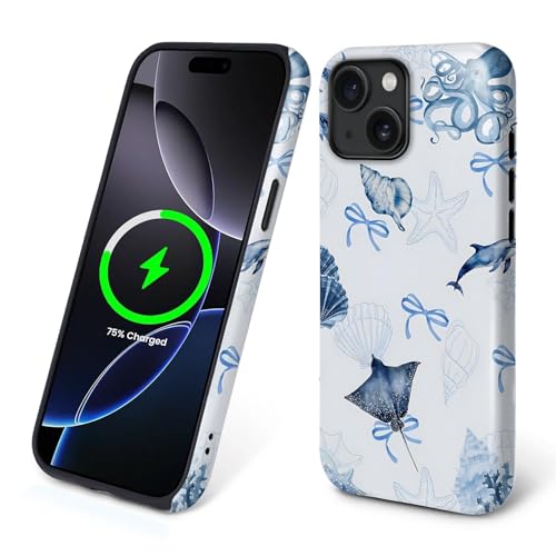Schutzhülle für iPhone 13/14, kompatibel mit Magsafe, 2-lagige Hartschale und Silikonhülle, stoßfester Schutz, matt, hochwertige und modische Handyhülle, blaue Meereskreatur-Schleife Schutzhülle für iPhone 13/14, kompatibel mit Magsafe, 2-lagige Hartschale und Silikonhülle, stoßfester Schutz, matt, hochwertige und modische Handyhülle, blaue Meereskreatur-Schleife von Goodsprout