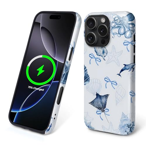 Schutzhülle für iPhone 16 Pro Max, kompatibel mit Magsafe, 2-lagige Hartschale und Silikonhülle, stoßfester Schutz, matt, hochwertige und modische Handyhülle, blaue Meereskreatur-Schleife Schutzhülle für iPhone 16 Pro Max, kompatibel mit Magsafe, 2-lagige Hartschale und Silikonhülle, stoßfester Schutz, matt, hochwertige und modische Handyhülle, blaue Meereskreatur-Schleife von Goodsprout