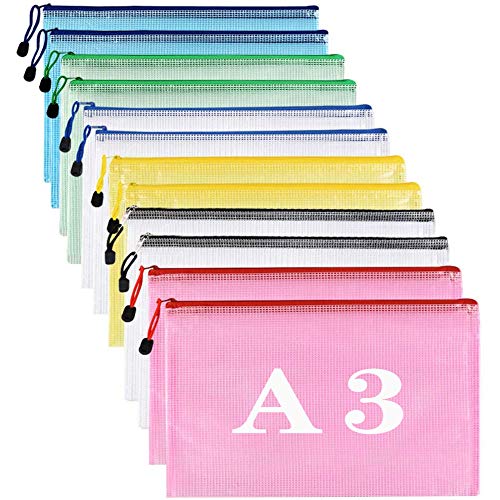 Kunststoffhüllen A3 Ordner Kunststoff Ordner Kunststoff Dokumententaschen Reißverschluss Tasche Brieftasche, 12 Stück von GoodtoU