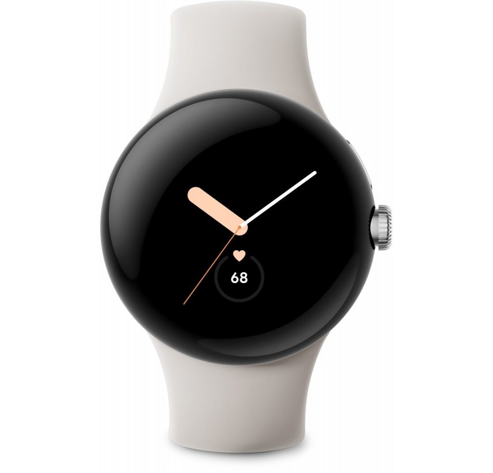 Google Google Pixel Watch WiFi Smartwatch poliertes Silber/Chalk Smartwatch (Android Wear Betriebssystem), Android Wear Betriebssystem, Wasserfest von Google