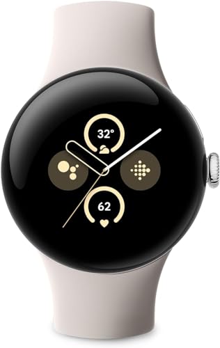 Google Pixel Watch 2 mit dem Besten von Fitbit Herzfrequenz-Tracking, Stressmanagement, Sicherheitsfunktionen - Android-Smartwatch - poliertes silbernes Aluminiumgehäuse - Porzellan Active Band - LTE von Google